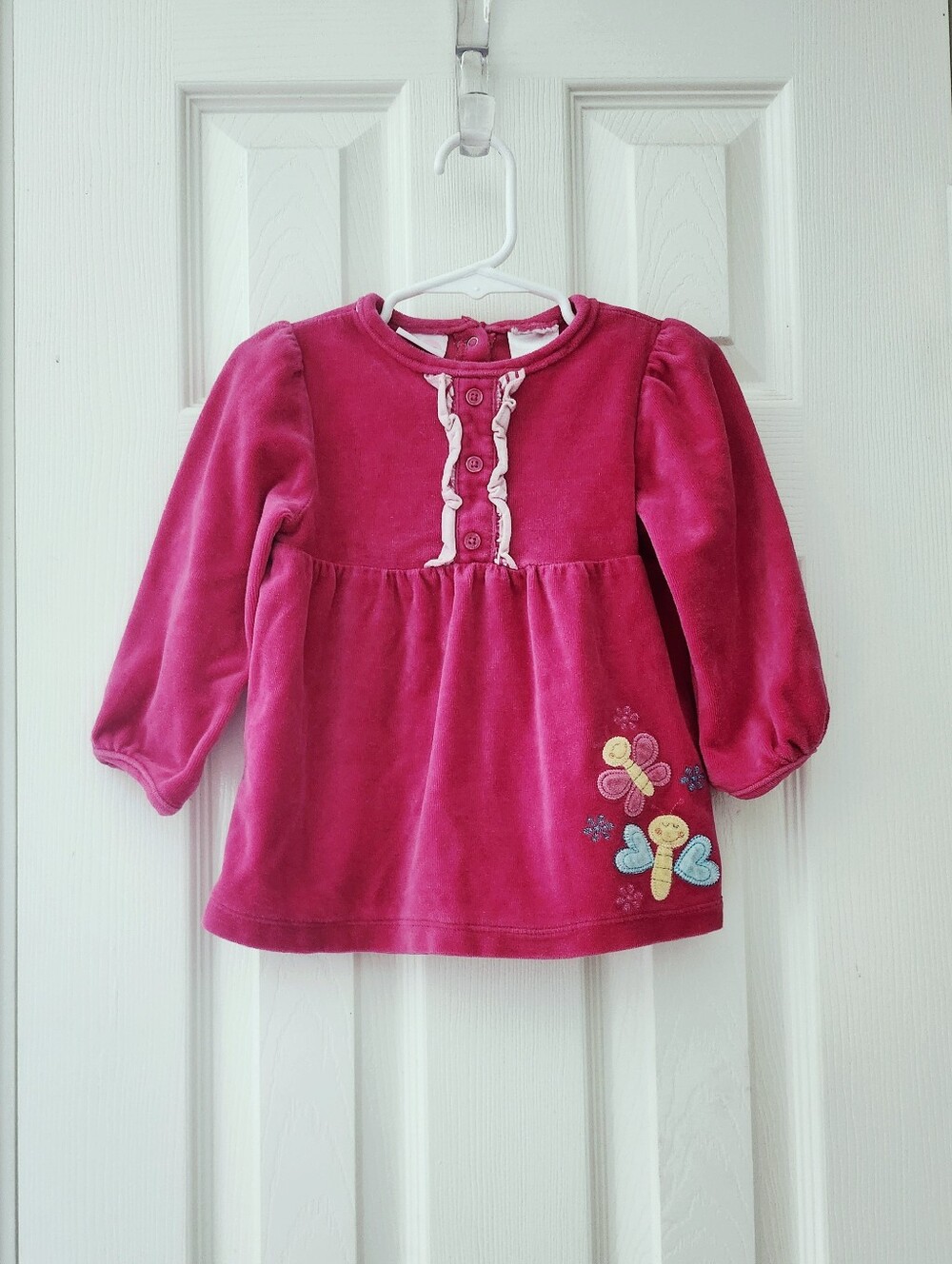 Girls' Pink Velour Butterfly Sweater